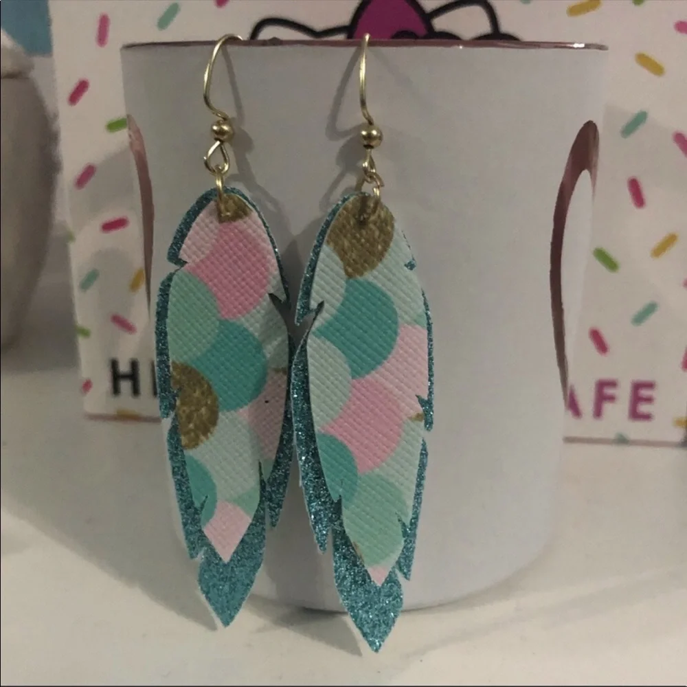 Handmade Faux Leather Feather Earrings